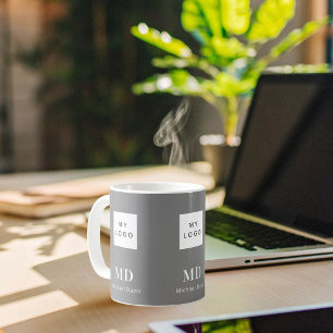 Mug Logo d'entreprise de monogramme blanc gris