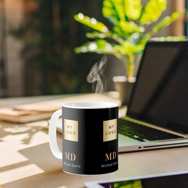 Mug Logo d'entreprise de nom de monogramme en or noir (Créateur téléchargé)