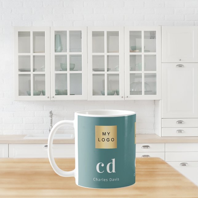 Mug Logo d'entreprise de nom de monogramme vert (Créateur téléchargé)