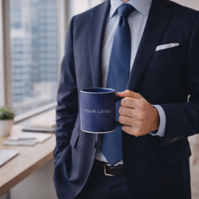 Mug Logo d'entreprise rectangulaire bleu marine blanc (Créateur téléchargé)