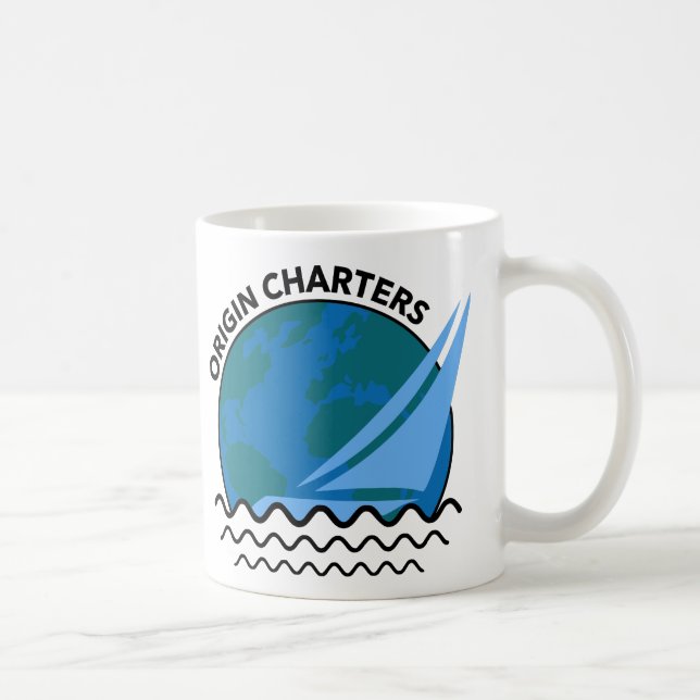 Mug Logo du bateau à voile 'Origine Charters' / Slogan (Droite)