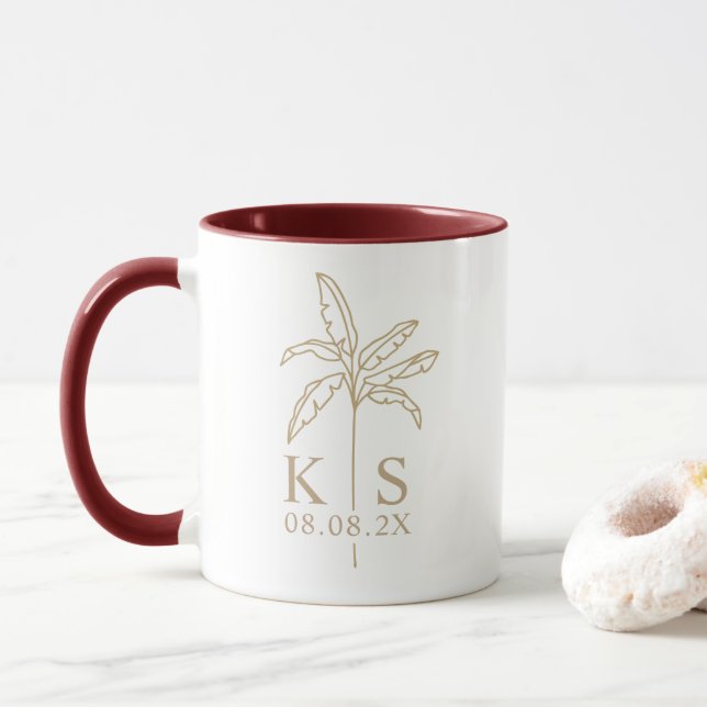 Mug Logo du Mariage Monogramme personnalisé Palm Tree  (Avec donut)