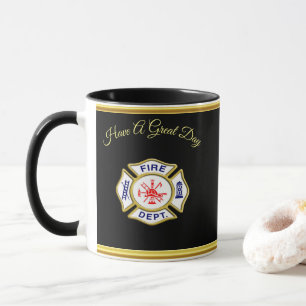 Mug Logo du service d'incendie Bleu et blanc Badge or