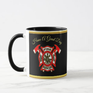 Mug Logo du service d'incendie Feuille or et insigne r