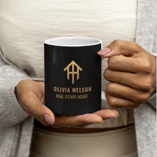 Mug Logo élégant d'agent immobilier en noir et or