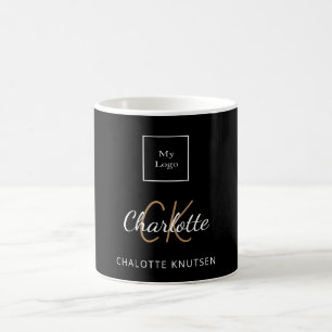 Mug Logo entreprise or noir monogramme initiales scrip