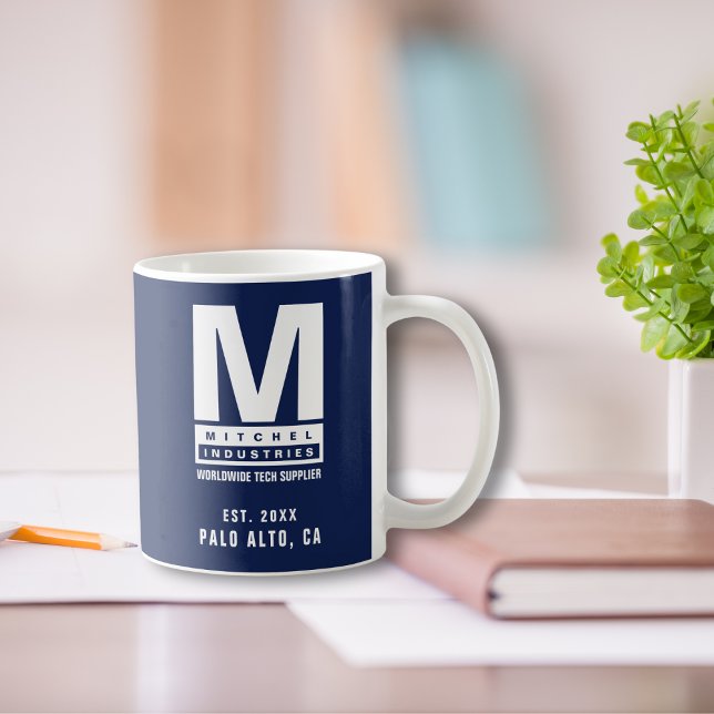 Mug Logo Monogramme en bleu personnalisé Nom commercia (Créateur téléchargé)