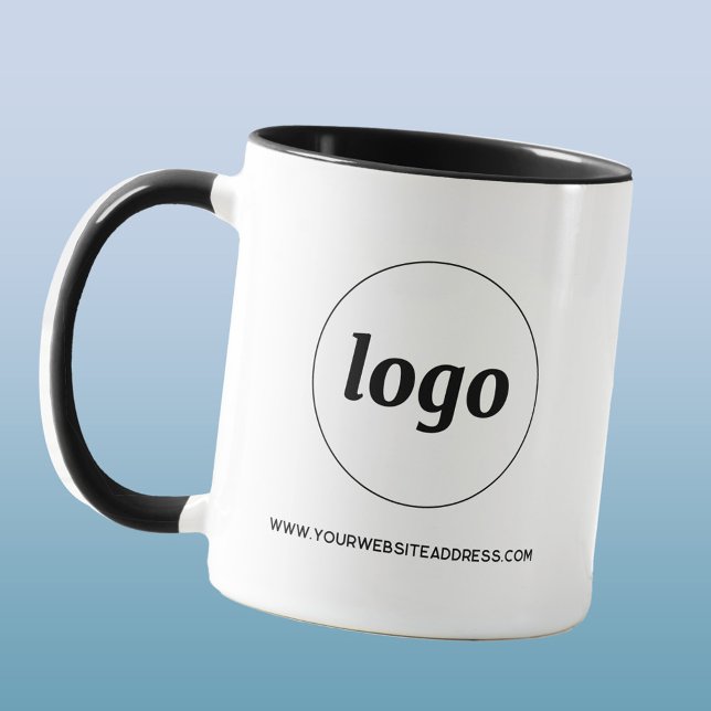 Mug Logo simple et promotion de l'entreprise textuelle (Simple logo with custom text business branding promotional two tone coffee mug)