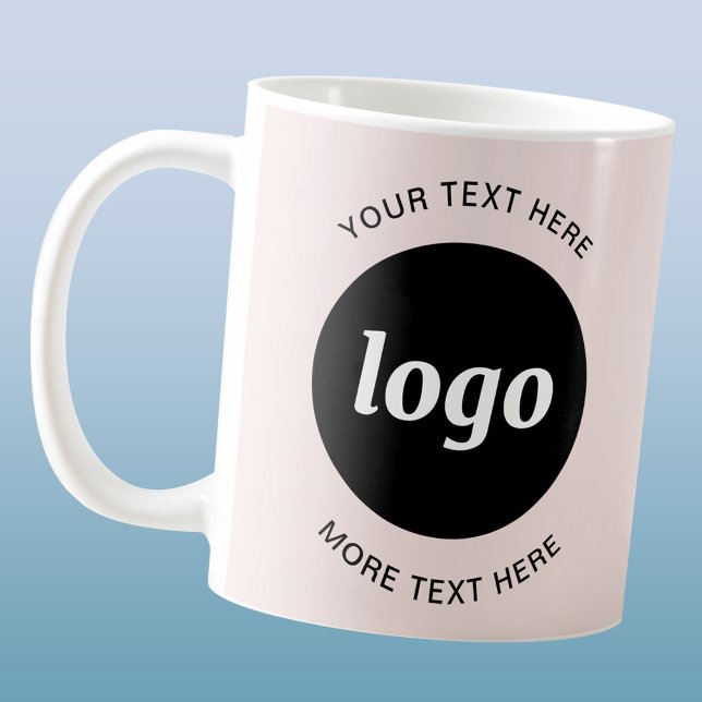 Mug Logo simple et texte blanc rose (Logo and text custom business promotional blush pink coffee mug)