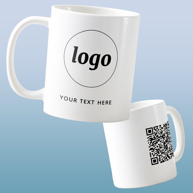 Mug Logo simple QR Code et texte commercial (Simple logo with text and QR code business branding promotional coffee mug)