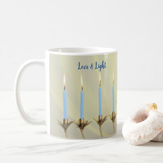 Mug Loisir & Lumière Bougies Bleues Or Menorah (Avec donut)