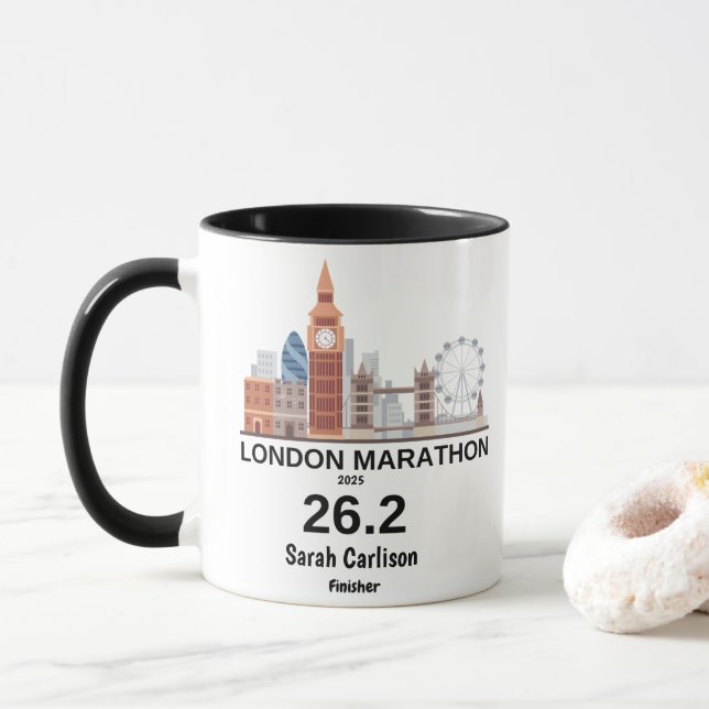 Mug London Marathon Finisher Cadeau de course personna (Avec donut)