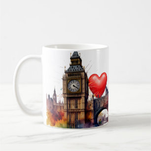Mug London Watercolor scène Red Hearts arrière - plan.
