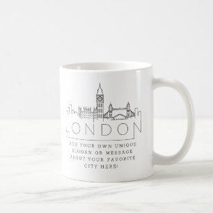 Mug Londres, Angleterre Stylisé Skyline   Slogan perso