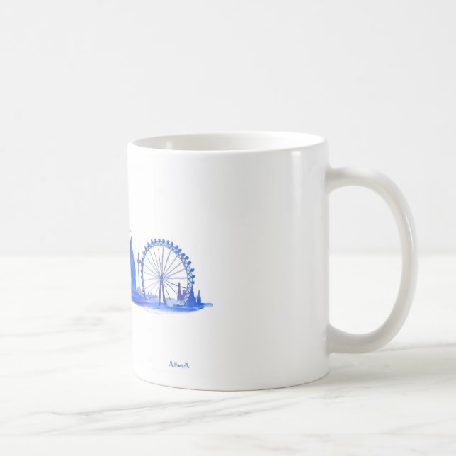 Mug Londres Blue skyline aquarelle Angleterre Moderne (Droite)