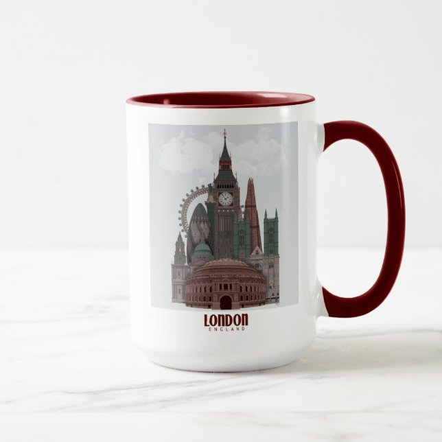 Mug Londres en nuages rouge et vert (Droite)