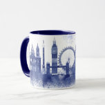 Mug Londres Skyline - Aquarelle bleue<br><div class="desc">London Skyline Watercolor Splash Blue par Fab Funky. Il présente des sites célèbres de Londres dans un style aquarelle.</div>