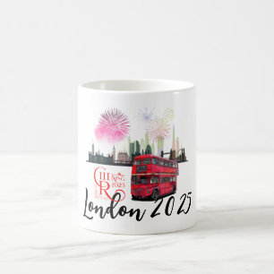 Mug Londres skyscape Red Bus Coronation 2025 Fireworks