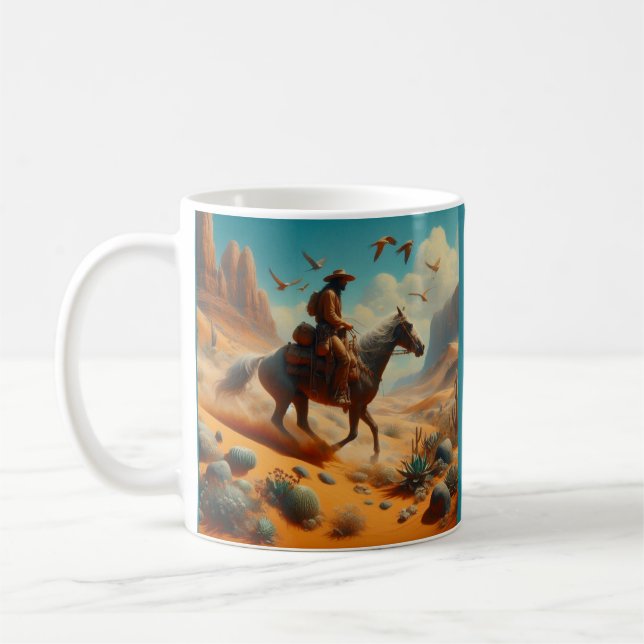 Mug Lone Cowboy dans Desert Canyon - Surreal Western A (Gauche)