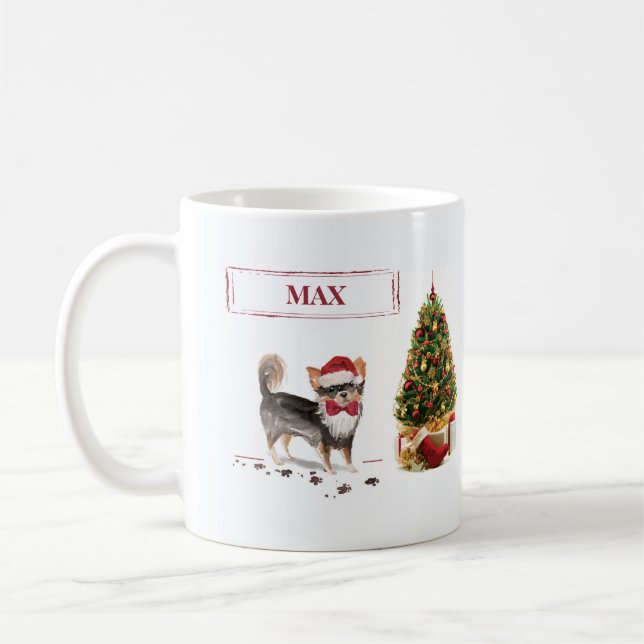 Mug Long Haired Chihuahua Funny Christmas Dog Tree (Gauche)
