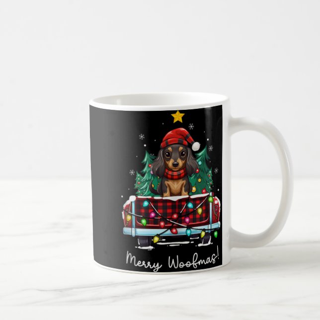 Mug Long Haired Dachshund Christmas Dog Truck Plaid Fu (Droite)