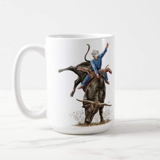 Mug Longhorn Bull Rider Rodeo Power Sport Western Art (Gauche)