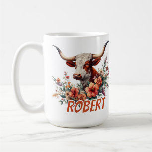 Mug Longhorn Texas à l'aquarelle Personnalisé