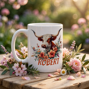 Mug Longhorn Texas à l'aquarelle Personnalisé