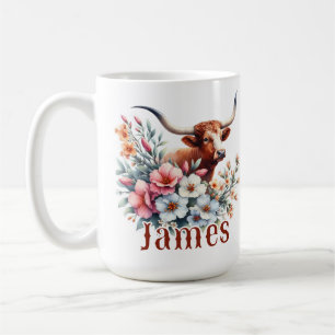 Mug Longhorn Texas à l'aquarelle Personnalisé