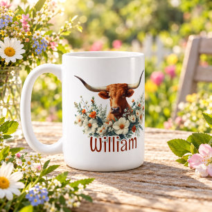 Mug Longhorn Texas Aquarelle Personnalisé
