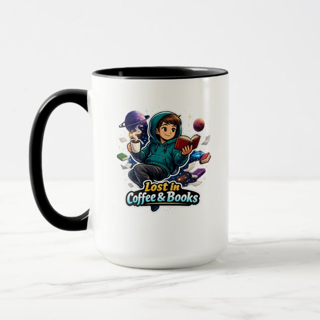 Mug Lost in Coffee & Books – Book Lover Gift (Gauche)