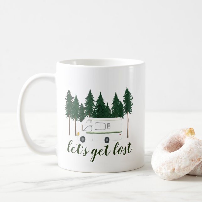 Mug Lost Van Camper RV Trees Forest (Avec donut)