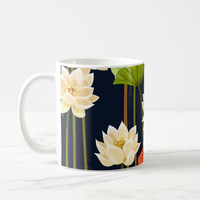 Mug Lotus blanc, poisson : motif sans soudure. (Gauche)