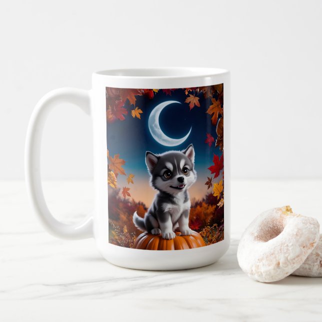 Mug Loup adorable avec Crescent Moon Halloween Art (Avec donut)