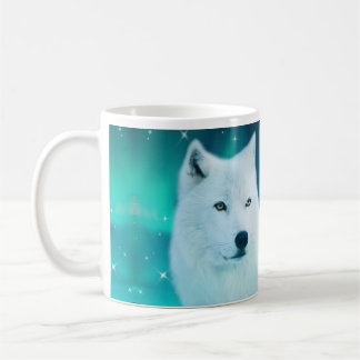 Mug Loup arctique et nuit magique avec aurores boréale