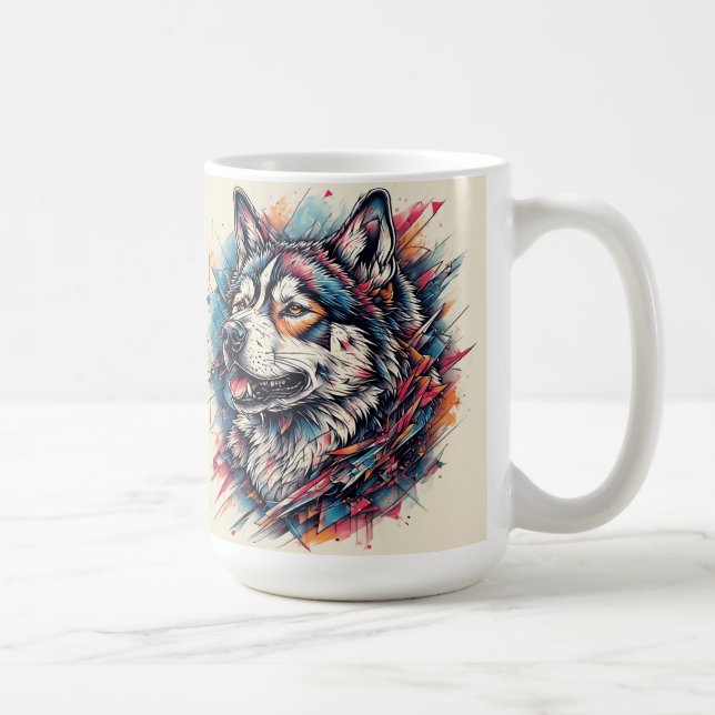 Mug Loup avec des éléments géométriques et des couleur (Droite)