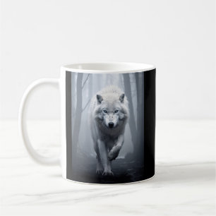 Mug Loup blanc dans la forêt de Foggy