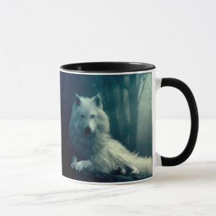 Mug Loup blanc dans la forêt nocturne