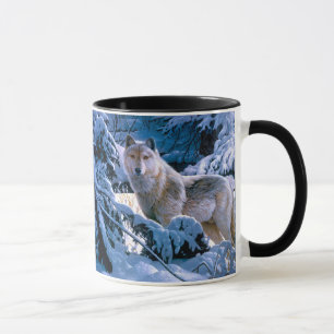 Mug Loup dans la peinture de la forêt d'hiver
