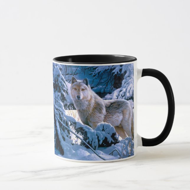 Mug Loup dans la peinture de la forêt d'hiver (Droite)