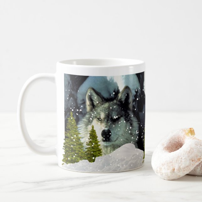 Mug Loup en hiver Snow Wildlife Lover Café (Avec donut)