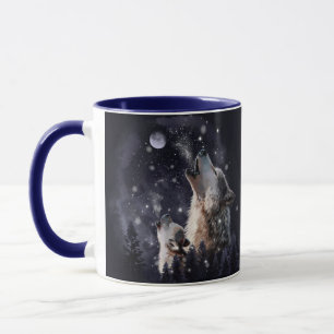 Mug Loup et chiot hurlant sur la lune