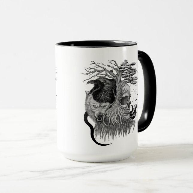 Mug Loup et corbeau avec crâne (Devant droit)