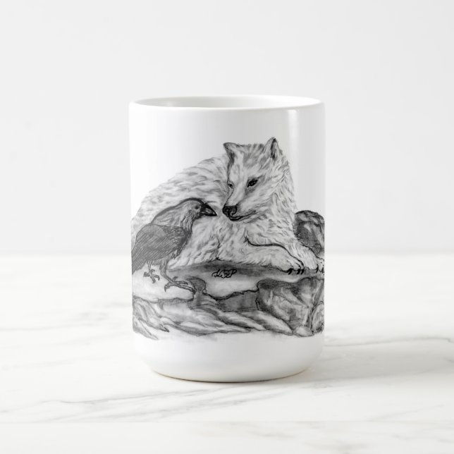 Mug Loup et corbeau - Design noir et blanc (Centre)