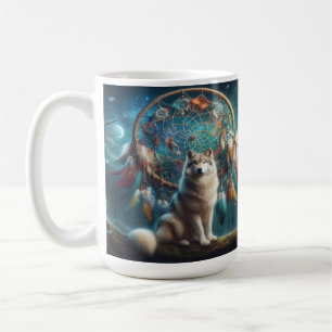 Mug Loup gardant un attrape-rêves géant