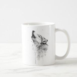 Mug Loup gris hurlant dans l'aquarelle peinture style