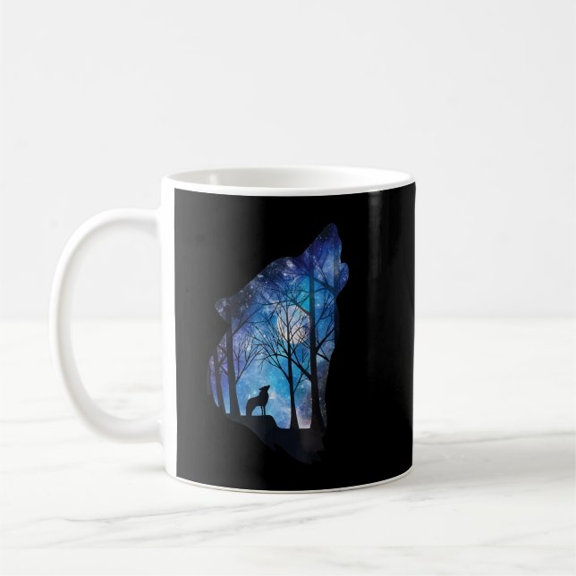 Mug Loup hurlant dans la lune Sky Galaxy Wolf Wild Ani (Gauche)