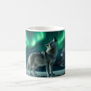 Mug Loup hurlant sous les aurores boréales