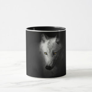 Mug Loup, loup noir et blanc photo