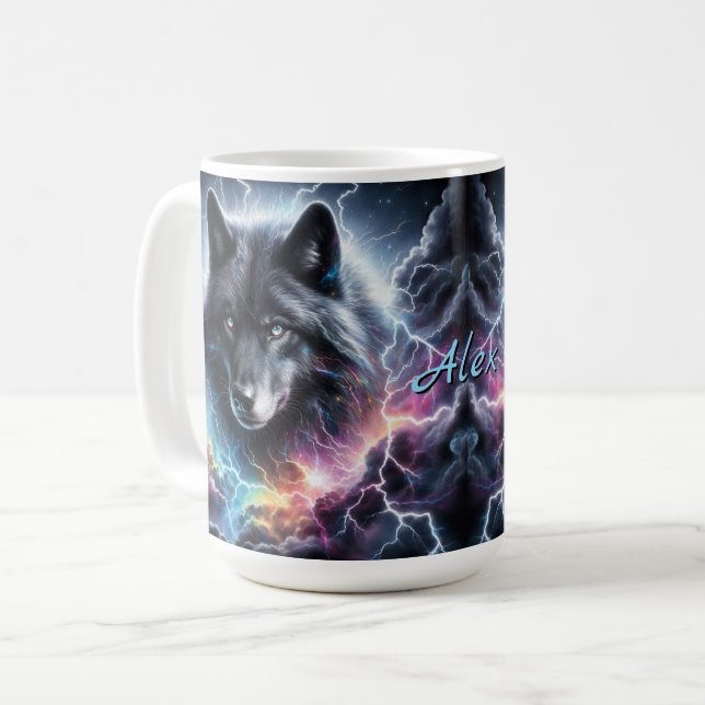 Mug Loup noir avec éclair (Devant gauche)